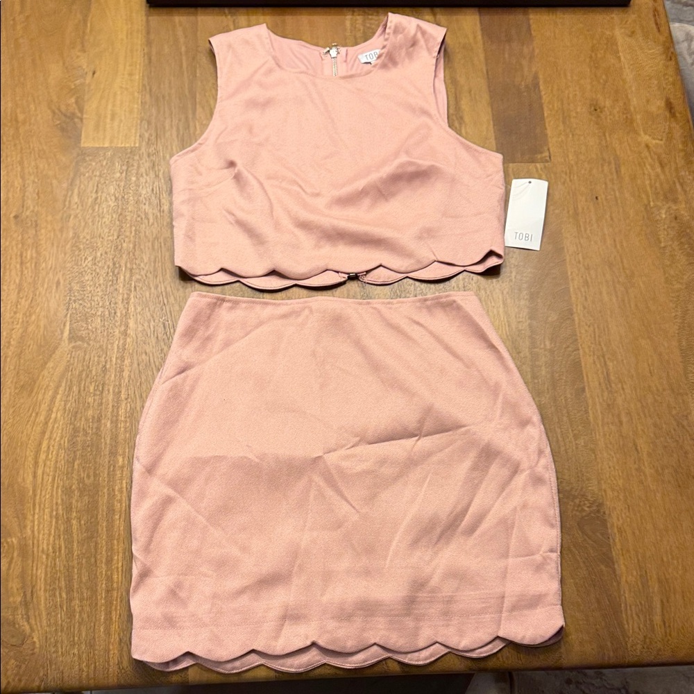 Tobi Blush Scalloped Crop Top and Skirt Set